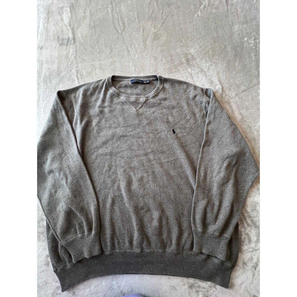 Polo Ralph Lauren Sweater Mens 2XLT Gray Cotton Crewneck Pony Logo Pullover